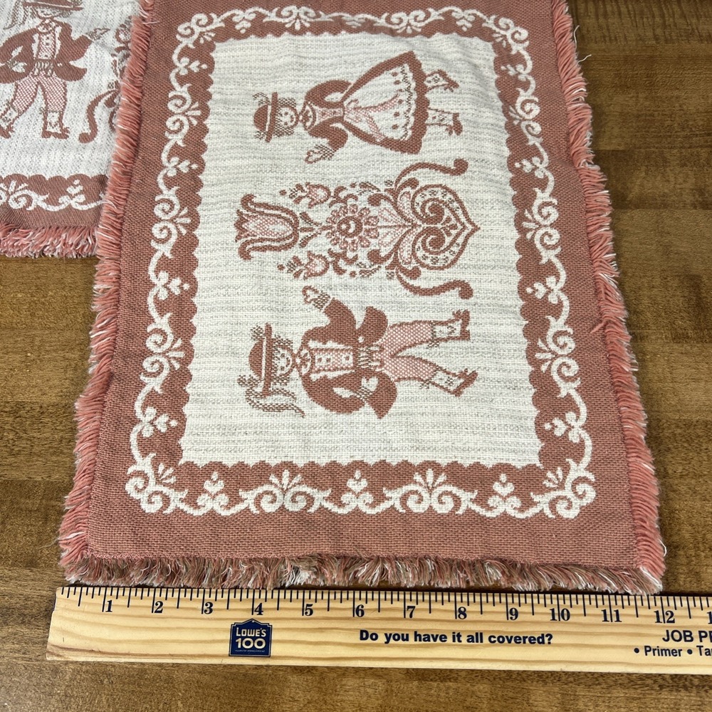 Vintage‎ Set Of 4 Austrian Placemats Pink Fringe Woven Folk Art Cotton/Linen - Picture 15 of 15